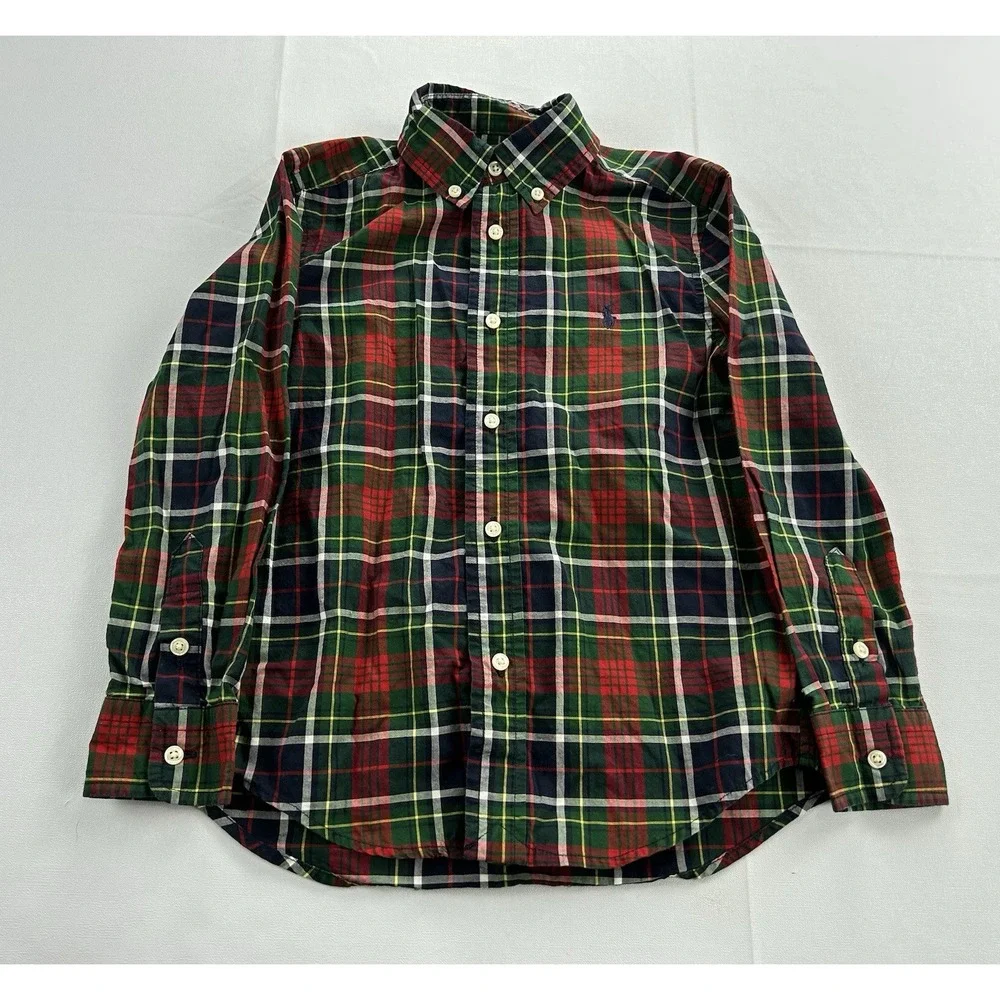 Ralph Lauren Boys Size 5 Plaid Button Down Shirts Lot of 2 Natural Stretch